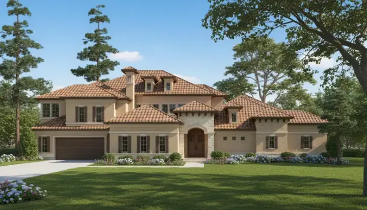 Mediterranean house plans 62-362 - front exterior, 4,552 sq ft, 4 bed, 4 bath house plans | Monster House Plans