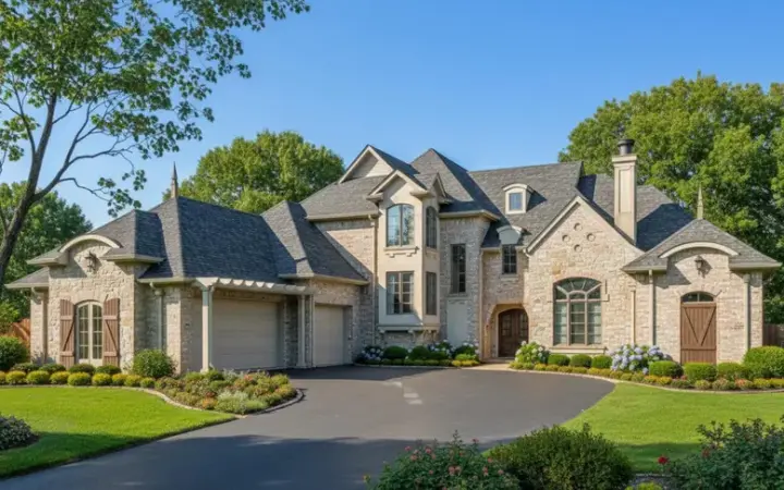 French Country house plans 62-368 - front exterior, 4,577 sq ft, 4 bed, 4 bath house plans | Monster House Plans