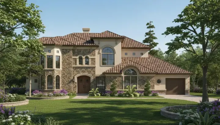 Mediterranean house plans 62-376 - front exterior, 4,635 sq ft, 5 bed, 4 bath house plans | Monster House Plans