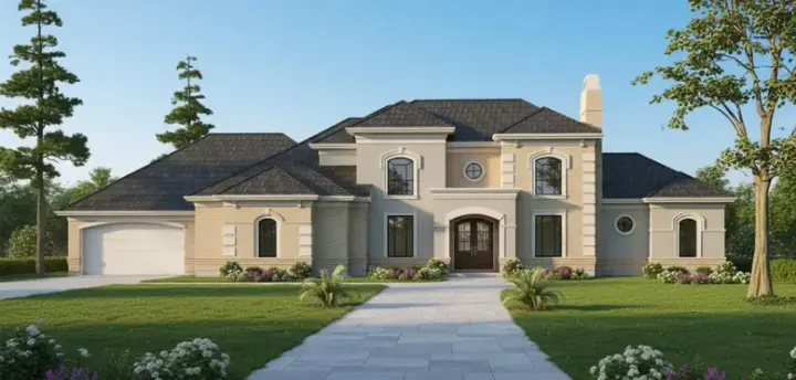 Traditional house plans 62-385 - front exterior, 4,721 sq ft, 4 bed, 4 bath house plans | Monster House Plans