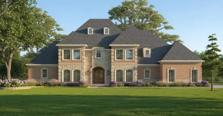 European house plans 62-387 - front exterior, 4,724 sq ft, 4 bed, 3 bath house plans | Monster House Plans