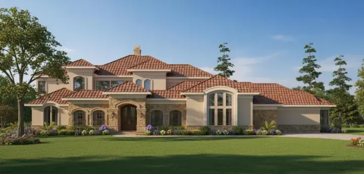 Mediterranean house plans 62-388 - front exterior, 4,758 sq ft, 4 bed, 4 bath house plans | Monster House Plans
