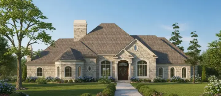 Traditional house plans 62-391 - front exterior, 4,758 sq ft, 4 bed, 4 bath house plans | Monster House Plans