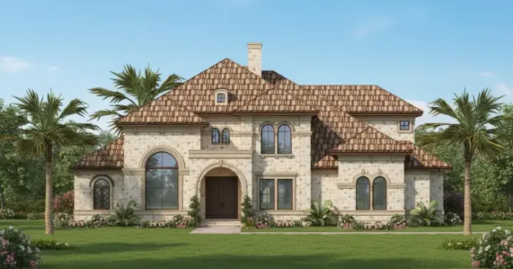 Mediterranean house plans 62-396 - front exterior, 4,839 sq ft, 5 bed, 4 bath house plans | Monster House Plans