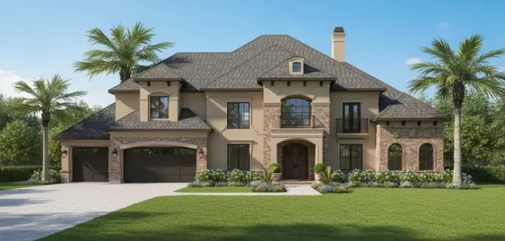 Mediterranean house plans 62-399 - front exterior, 4,864 sq ft, 4 bed, 4 bath house plans | Monster House Plans