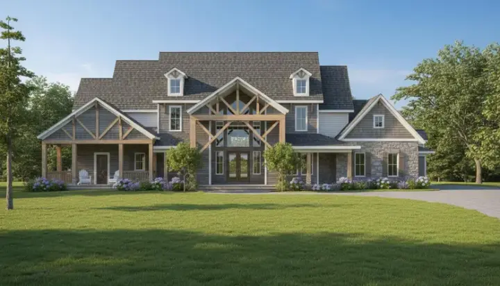 Mountain Rustic house plans 62-403 - front exterior, 4,897 sq ft, 4 bed, 4 bath house plans | Monster House Plans