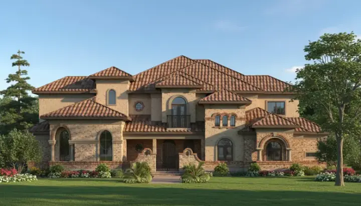 Mediterranean house plans 62-406 - front exterior, 4,932 sq ft, 4 bed, 4 bath house plans | Monster House Plans