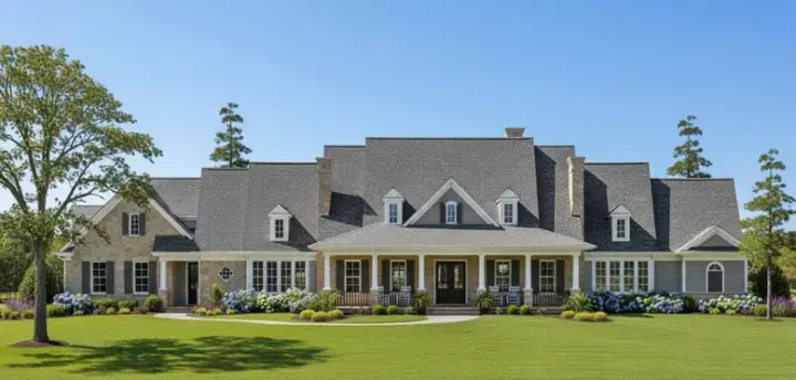 Country house plans 62-416 - front exterior, 5,052 sq ft, 4 bed, 4 bath house plans | Monster House Plans