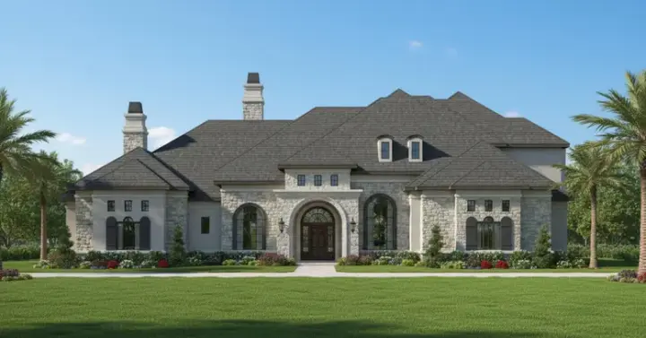 Mediterranean house plans 62-421 - front exterior, 5,088 sq ft, 4 bed, 4 bath house plans | Monster House Plans