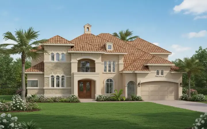 Mediterranean house plans 62-422 - front exterior, 5,123 sq ft, 4 bed, 4 bath house plans | Monster House Plans