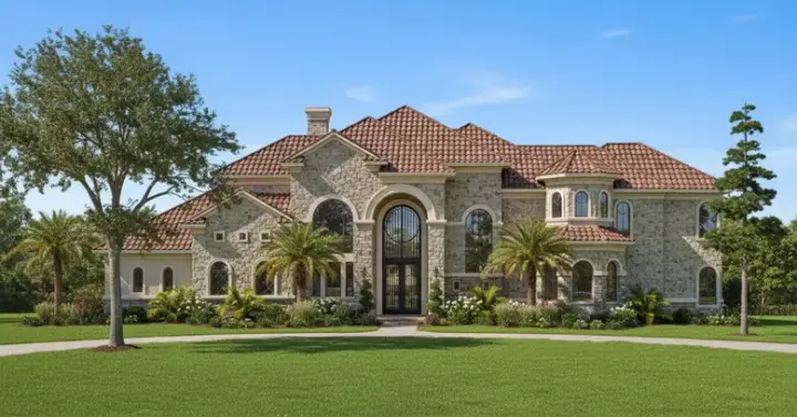 Spanish house plans 62-423 - front exterior, 5,131 sq ft, 5 bed, 3 bath house plans | Monster House Plans