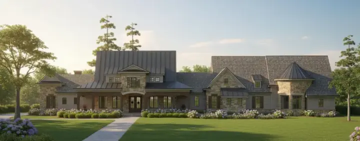 Country house plans 62-424 - front exterior, 5,144 sq ft, 4 bed, 4 bath house plans | Monster House Plans