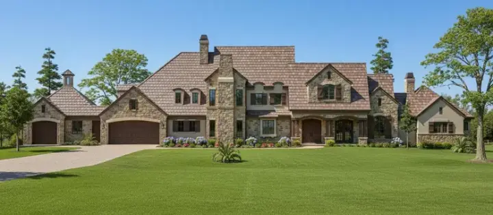 Farmhouse house plans 62-426 - front exterior, 5,204 sq ft, 5 bed, 4 bath house plans | Monster House Plans