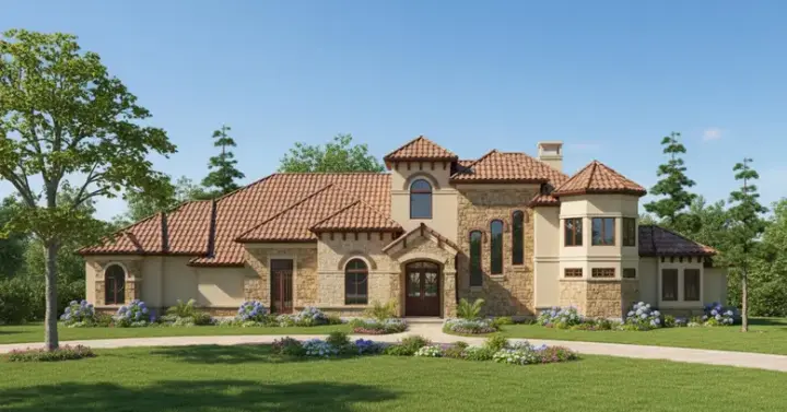 Mediterranean house plans 62-427 - front exterior, 5,210 sq ft, 5 bed, 5 bath house plans | Monster House Plans