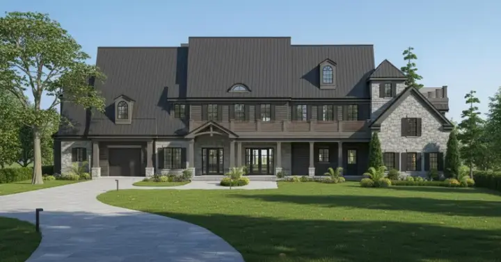 Farmhouse house plans 62-430 - front exterior, 5,293 sq ft, 5 bed, 5 bath house plans | Monster House Plans