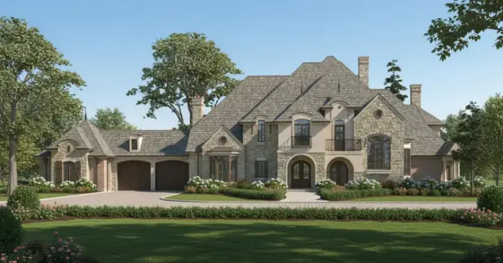 French Country house plans 62-431 - front exterior, 5,303 sq ft, 4 bed, 5 bath house plans | Monster House Plans