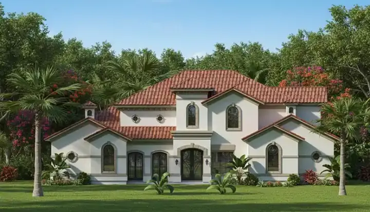 Spanish house plans 62-433 - front exterior, 5,325 sq ft, 5 bed, 4 bath house plans | Monster House Plans
