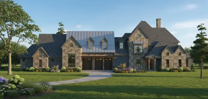 Country house plans 62-445 - front exterior, 5,454 sq ft, 5 bed, 4 bath house plans | Monster House Plans