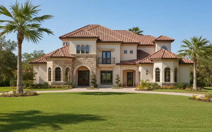 Mediterranean house plans 62-446 - front exterior, 5,502 sq ft, 5 bed, 5 bath house plans | Monster House Plans