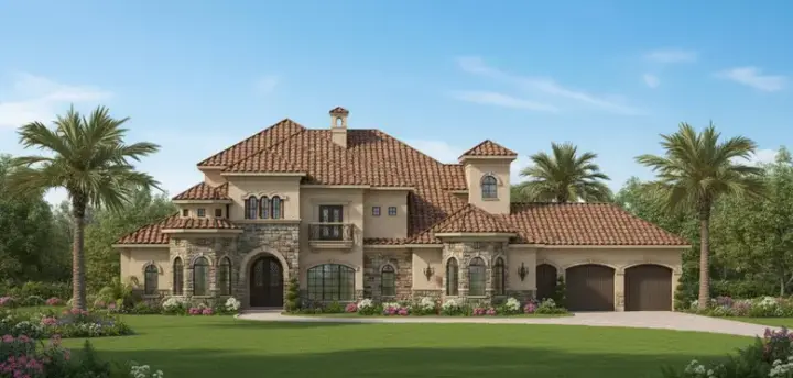 Spanish house plans 62-460 - front exterior, 6,023 sq ft, 4 bed, 4 bath house plans | Monster House Plans