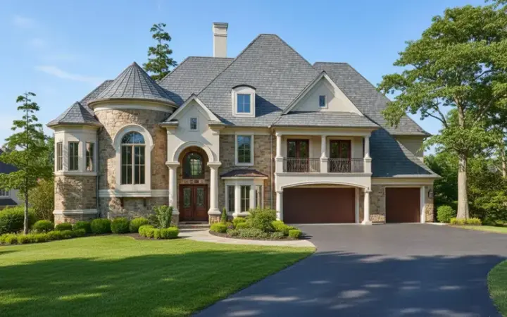 Traditional house plans 62-467 - front exterior, 6,344 sq ft, 6 bed, 5 bath house plans | Monster House Plans