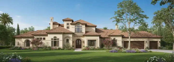 Mediterranean house plans 62-470 - front exterior, 6,457 sq ft, 5 bed, 6 bath house plans | Monster House Plans