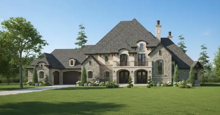 French Country house plans 62-473 - front exterior, 6,634 sq ft, 4 bed, 5 bath house plans | Monster House Plans