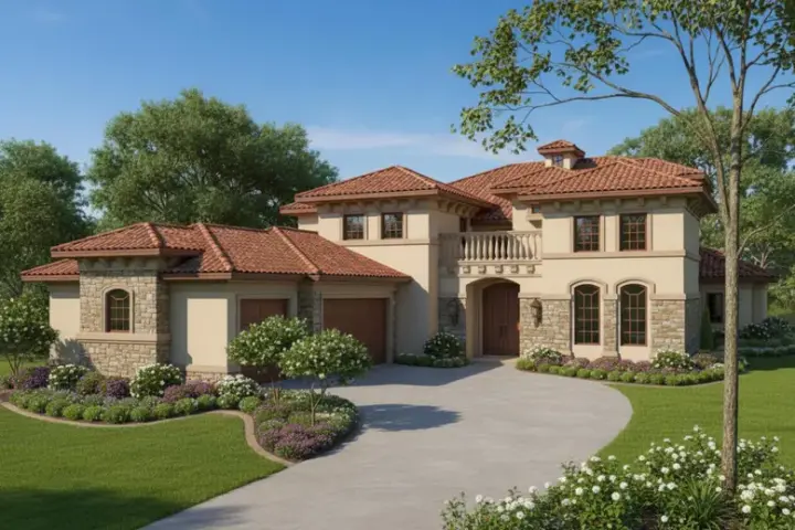 Spanish house plans 62-475 - front exterior, 6,721 sq ft, 5 bed, 6 bath house plans | Monster House Plans