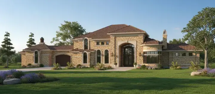 European house plans 62-477 - front exterior, 6,798 sq ft, 5 bed, 6 bath house plans | Monster House Plans
