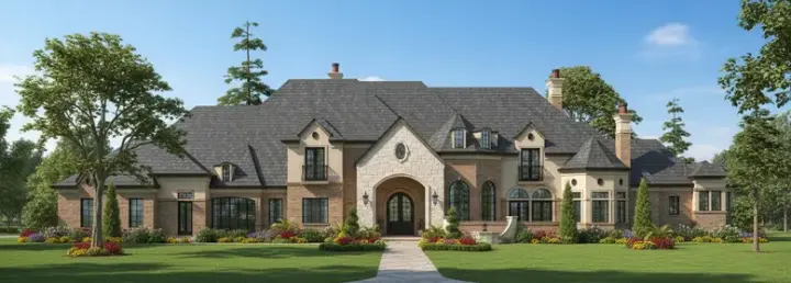 European house plans 62-481 - front exterior, 6,907 sq ft, 4 bed, 5 bath house plans | Monster House Plans