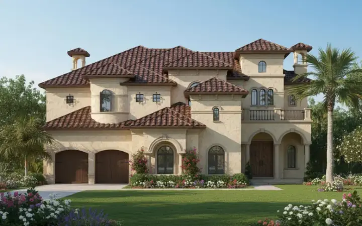Spanish house plans 62-482 - front exterior, 6,907 sq ft, 4 bed, 4 bath house plans | Monster House Plans