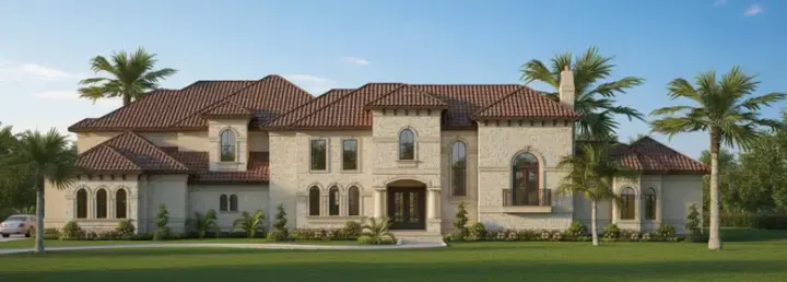Mediterranean house plans 62-483 - front exterior, 7,070 sq ft, 5 bed, 5 bath house plans | Monster House Plans