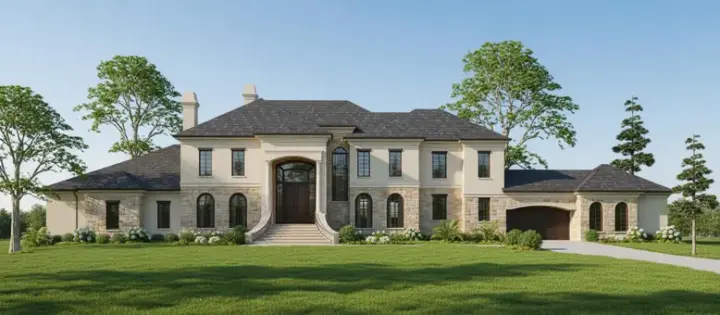 European house plans 62-485 - front exterior, 7,129 sq ft, 4 bed, 4 bath house plans | Monster House Plans