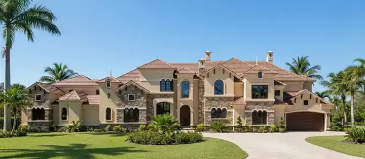 Spanish house plans 62-489 - front exterior, 7,783 sq ft, 5 bed, 6 bath house plans | Monster House Plans