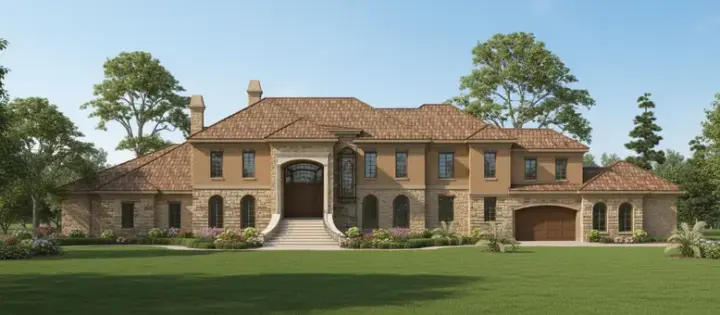 European house plans 62-491 - front exterior, 8,275 sq ft, 5 bed, 5 bath house plans | Monster House Plans
