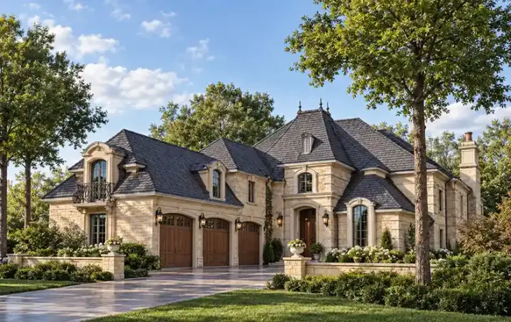 French Country house plans 63-106 - front exterior, 5,343 sq ft, 3 bed, 3 bath house plans | Monster House Plans
