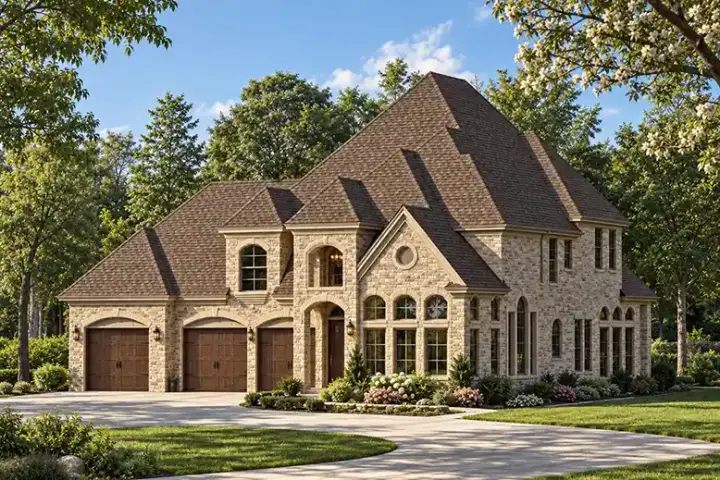 European house plans 63-109 - front exterior, 3,944 sq ft, 3 bed, 3 bath house plans | Monster House Plans