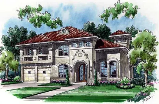 Italian house plans 63-114 - front exterior, 3,981 sq ft, 4 bed, 5 bath house plans | Monster House Plans