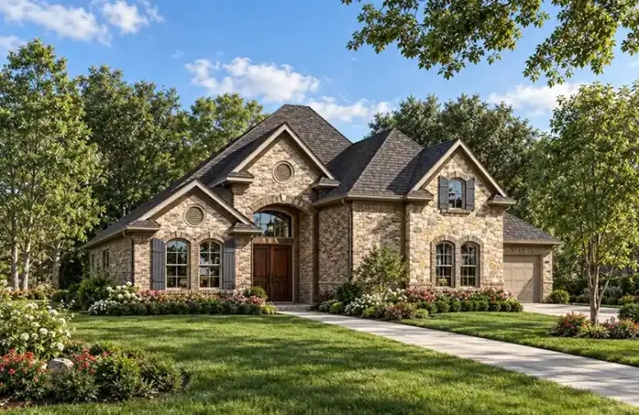European house plans 63-125 - front exterior, 3,167 sq ft, 3 bed, 3 bath house plans | Monster House Plans
