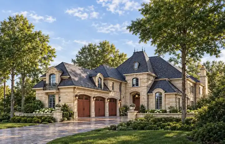 French Country house plans 63-138 - front exterior, 4,396 sq ft, 3 bed, 4 bath house plans | Monster House Plans