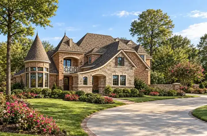 French Country house plans 63-140 - front exterior, 3,943 sq ft, 4 bed, 3 bath house plans | Monster House Plans