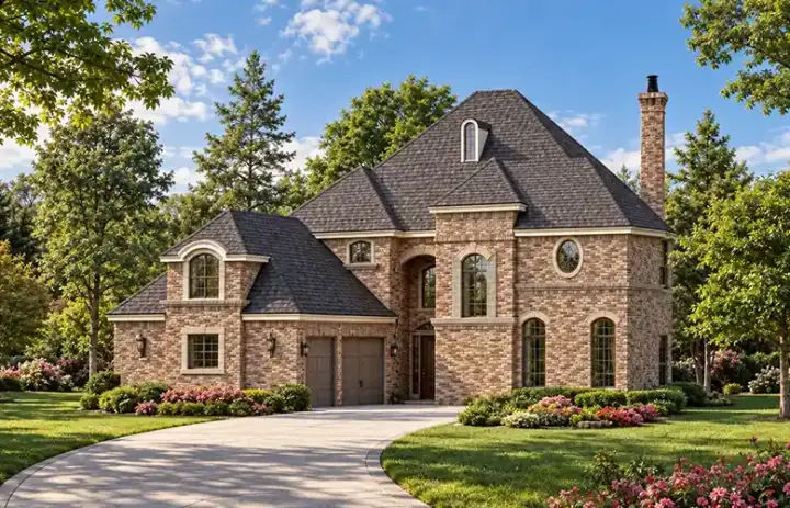 European house plans 63-144 - front exterior, 3,988 sq ft, 3 bed, 3 bath house plans | Monster House Plans