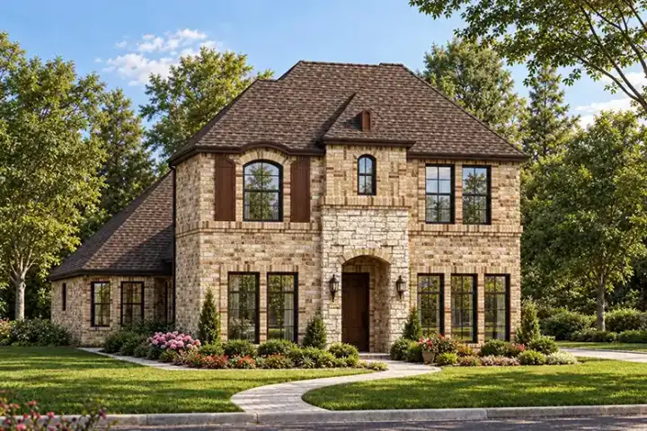 European house plans 63-150 - front exterior, 2,879 sq ft, 3 bed, 3 bath house plans | Monster House Plans