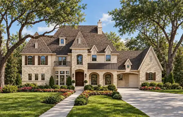 European house plans 63-155 - front exterior, 6,974 sq ft, 6 bed, 6 bath house plans | Monster House Plans