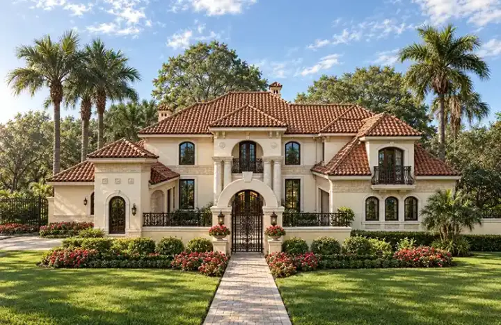 Mediterranean house plans 63-158 - front exterior, 5,162 sq ft, 4 bed, 4 bath house plans | Monster House Plans