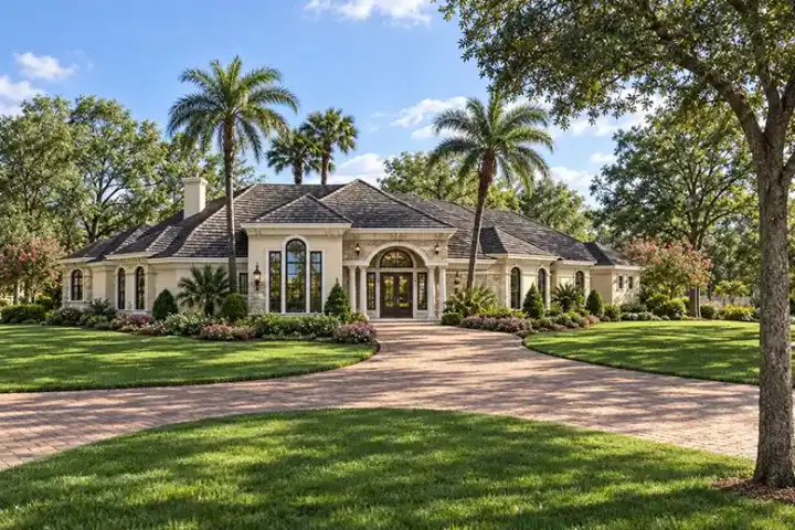 Mediterranean house plans 63-187 - front exterior, 5,108 sq ft, 3 bed, 3 bath house plans | Monster House Plans