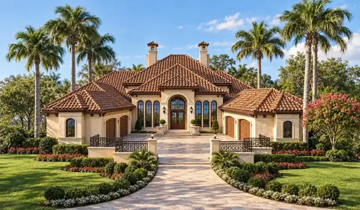 Mediterranean house plans 63-189 - front exterior, 4,674 sq ft, 4 bed, 4 bath house plans | Monster House Plans