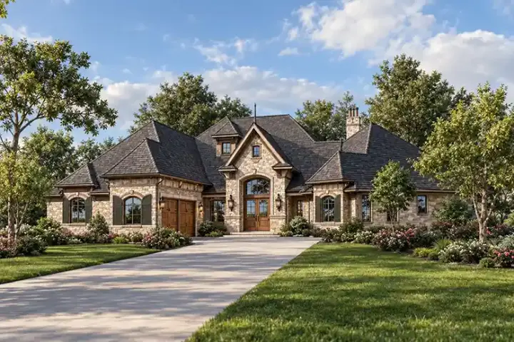 European house plans 63-191 - front exterior, 3,267 sq ft, 3 bed, 3 bath house plans | Monster House Plans
