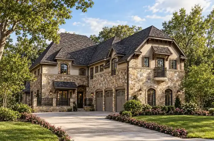 European house plans 63-198 - front exterior, 4,586 sq ft, 3 bed, 4 bath house plans | Monster House Plans