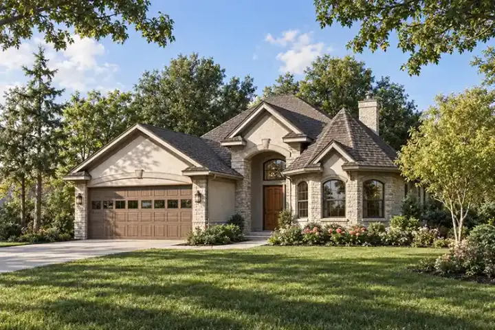 European house plans 63-202 - front exterior, 1,814 sq ft, 3 bed, 2 bath house plans | Monster House Plans